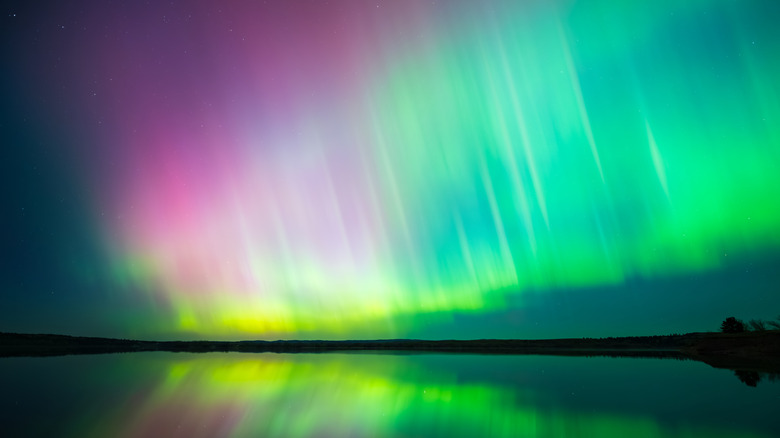 Northern lights over a lake
