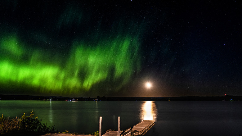 Northern lights over Maine lake