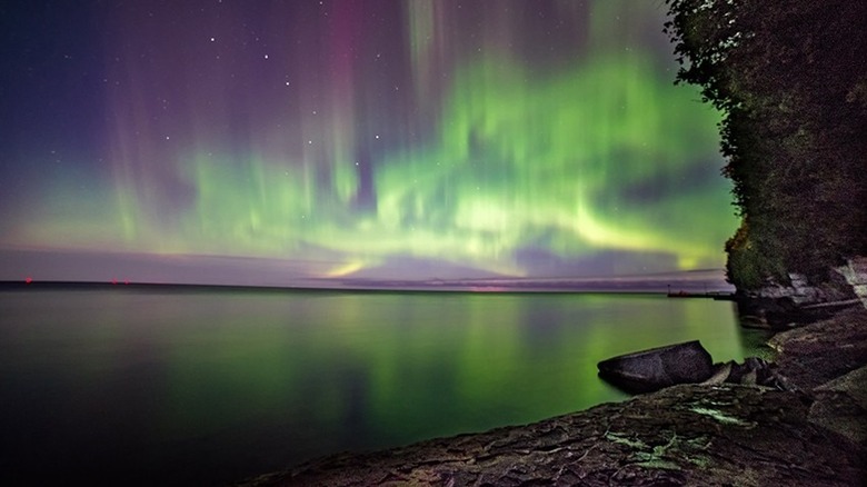 Northern lights on lake Michigan