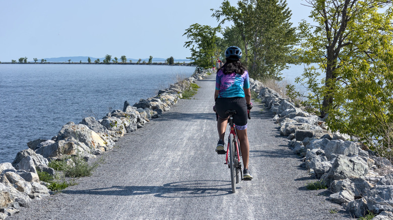 Cyclist on the Island Line Rail Trail, Vermont