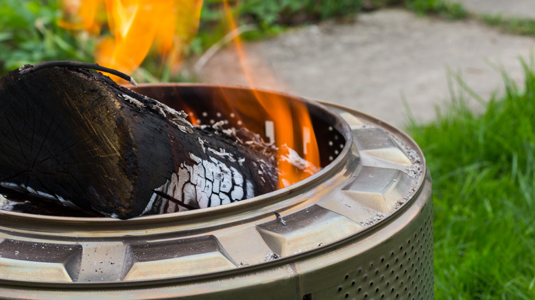 A fire in the drum of a washing machine