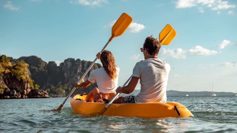 Two people in an open kayak
