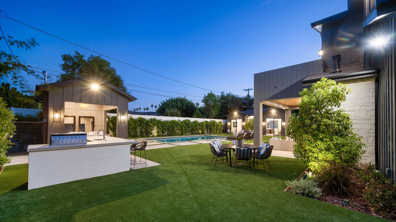 Outdoor kitchen at dusk