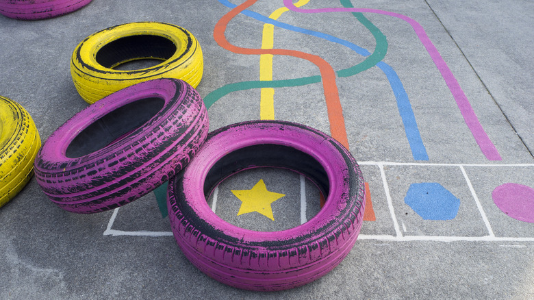 painted tires pink and yellow