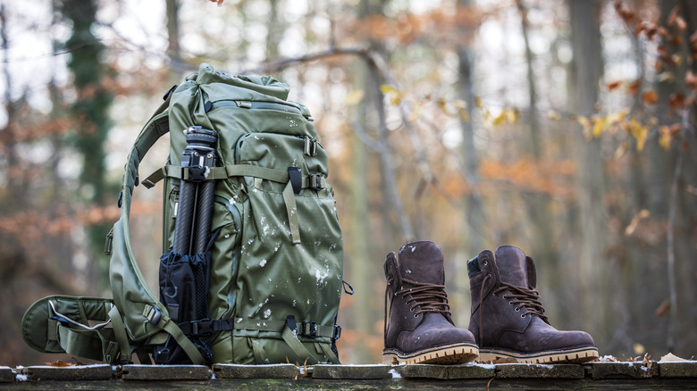 Backpacking equipment in the rain