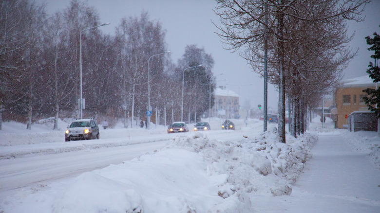 Cars on a snowy road