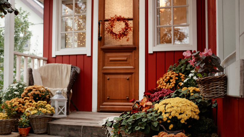 fall themed front door and porch