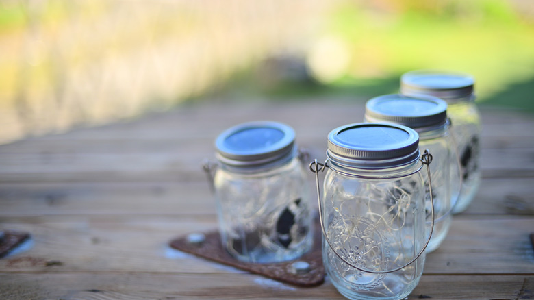 Empty mason jars outside