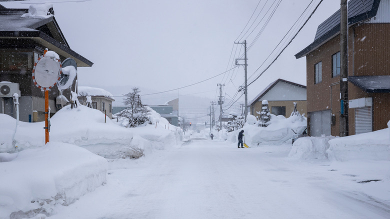 Heavy snowfall in a small town