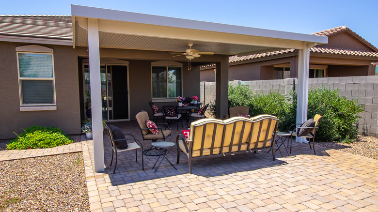 Back patio made of paver bricks