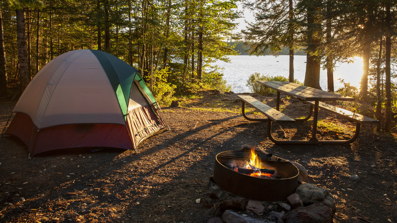 Campsite next to lake