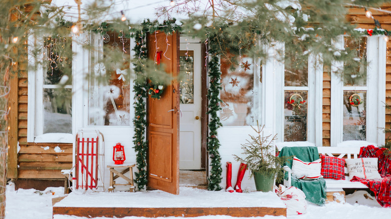 Holiday scene around a home's front door