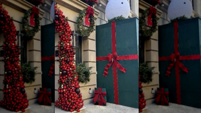 A giant fake present outside Kelly Ripa's home