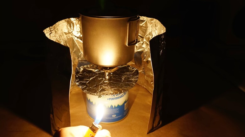 Homemade windscreen around a portable campstove