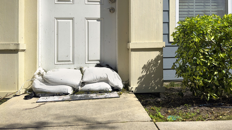 Sand bags in front of house door