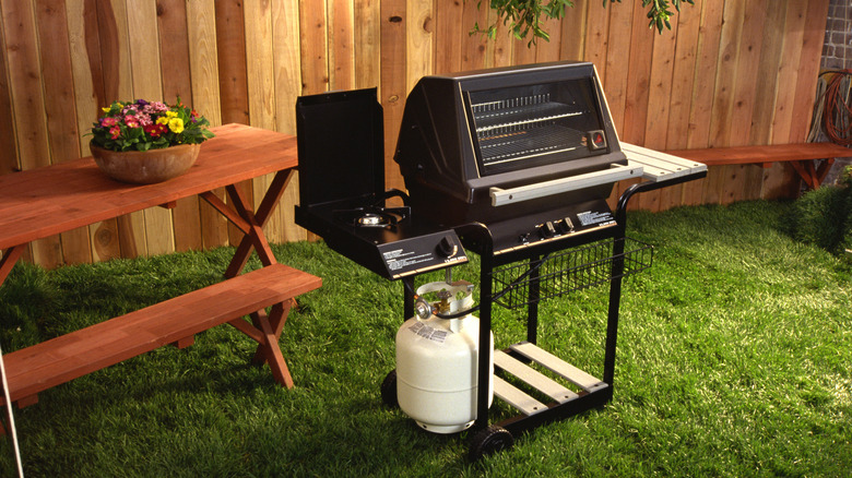 Gas grill and picnic table