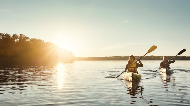 Woman and man kayaking