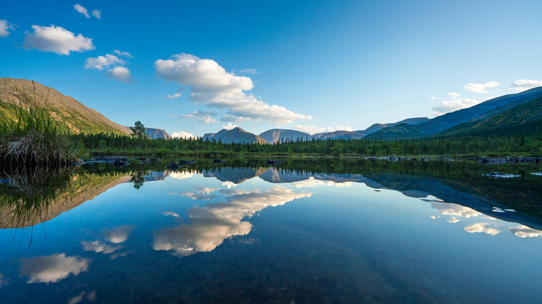Crystal clear water at mountain lake