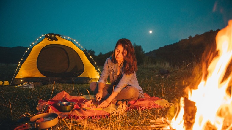 Camper and tent with Cascade Mountain Tech string light