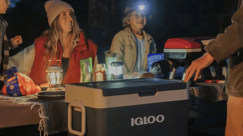 Campers with an Igloo cooler