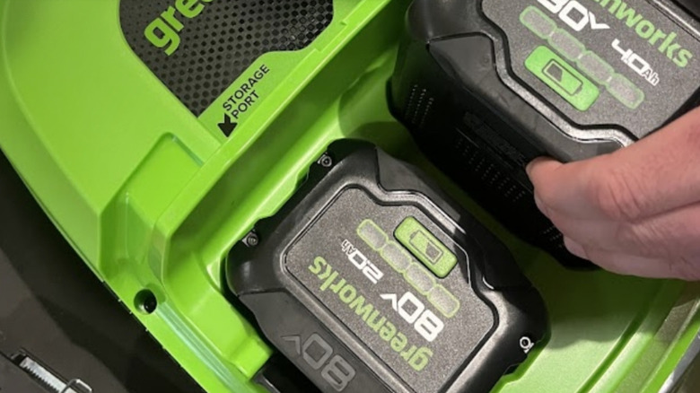Greenworks mower battery area