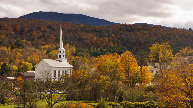 Stowe village with a view of the mountain