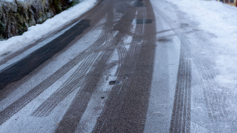 Icy road in winter