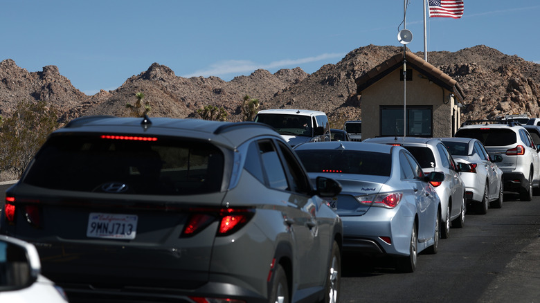 Cars waiting to get into Joshua Tree National Park