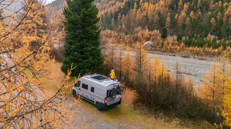 Car camping on mountain backroad