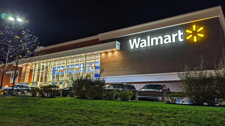 Walmart parking lot at night