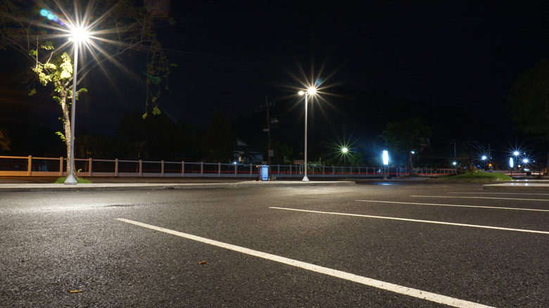 Well-lit parking lot at night