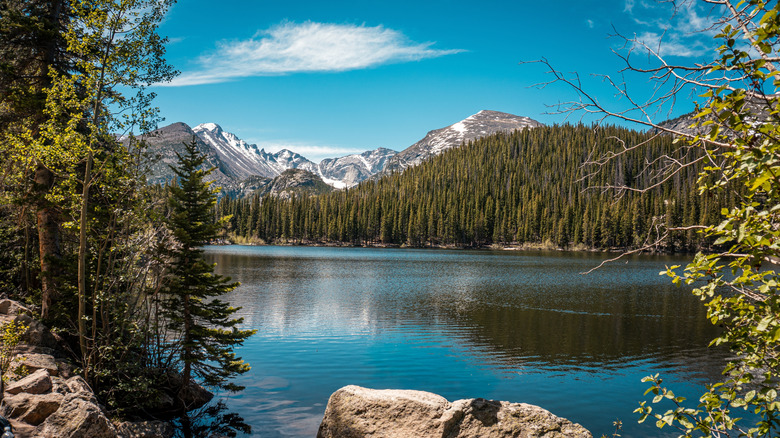 Bear Lake, beneath the imposing Rocky Mountains