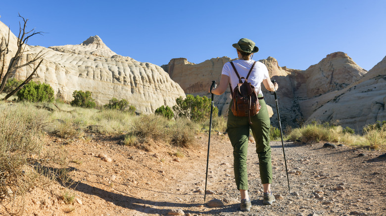 Female hiker with trekking poles