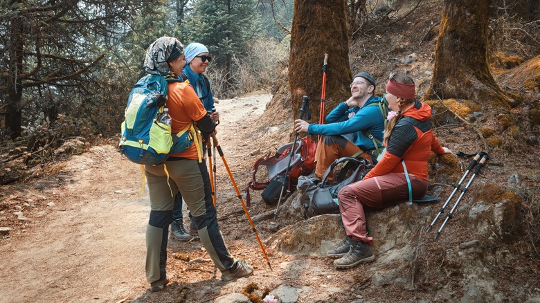 Group of hikers resting on trail