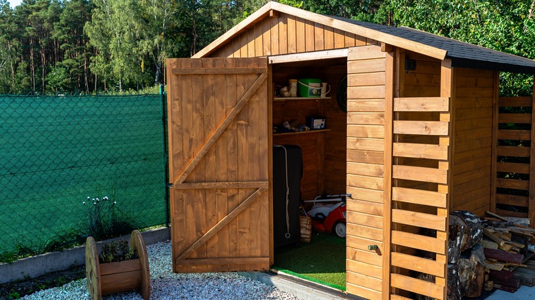 Wood shed in backyard