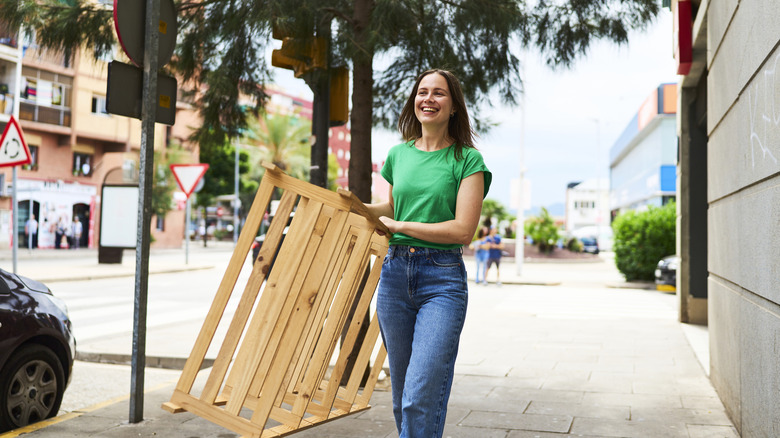 woman with an old pallet