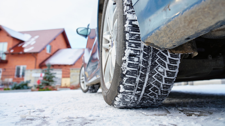Car on an icy driveway