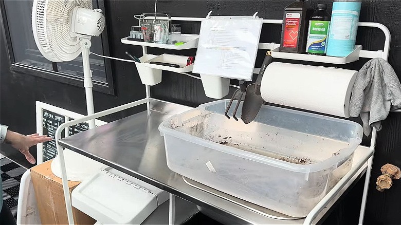 DIY potting bench made from repurposed IKEA kitchenette