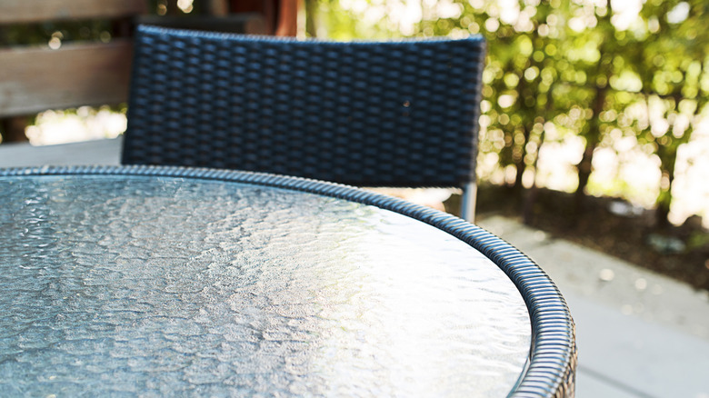 Close up of a glass patio table