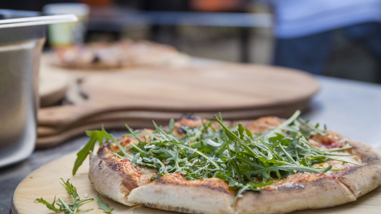 Pizza made in outdoor pizza oven