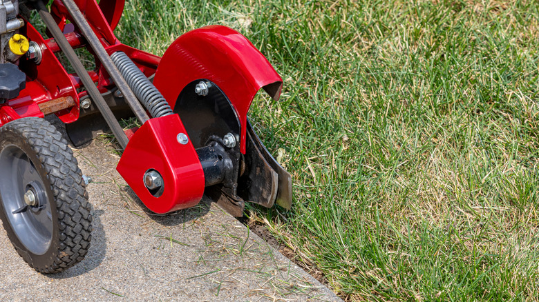 Edging along sidewalk with a gas-powered edger