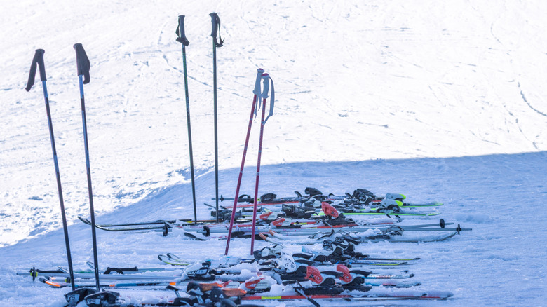 Ski poles standing in the snow
