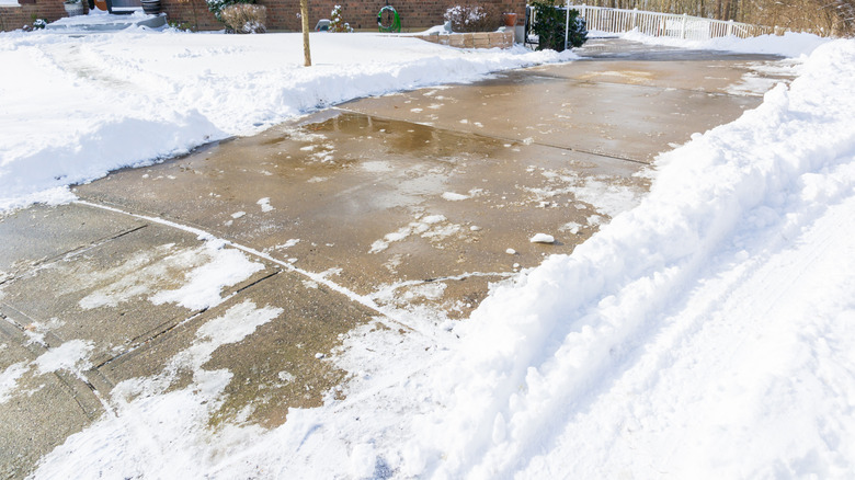 Concrete driveway after snow has been cleared