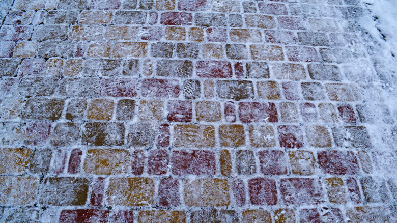 snow on pavers