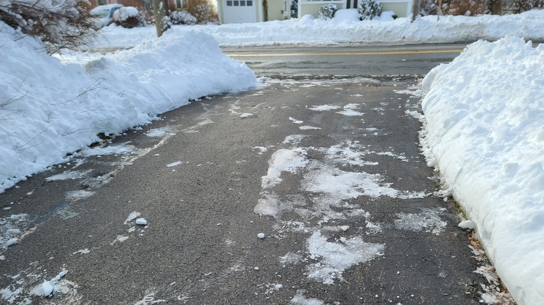 A driveway after snow has been cleared