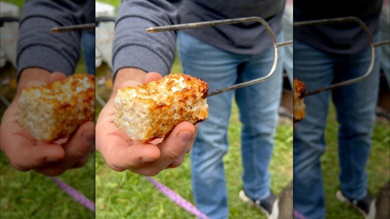 Homemade campfire-roasted rice crispy treats