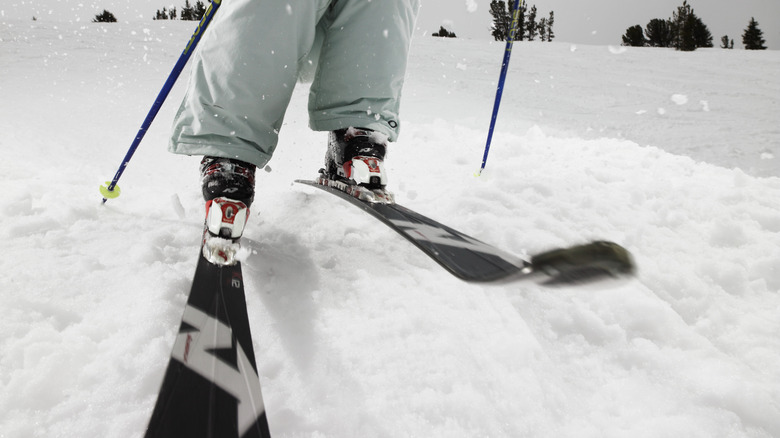 Skier's boots and skis