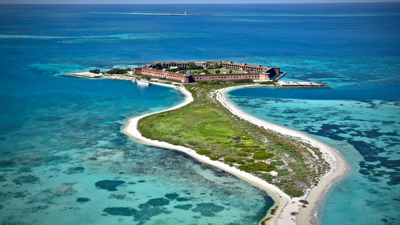 An aerial shot of Fort Jefferson in Dry Tortugas National Park