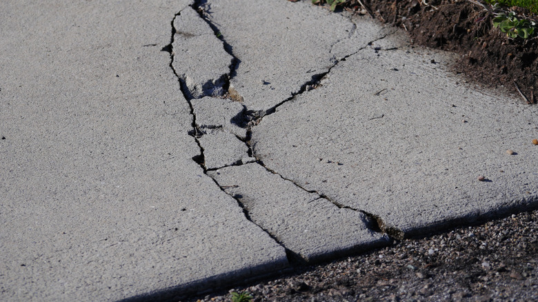 Cracks at the end of a concrete driveway