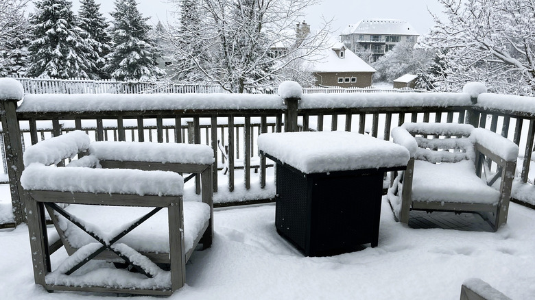 snow on a patio
